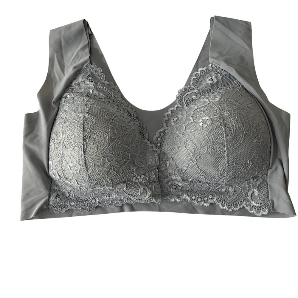 Lace Wireless Bra Gray Size L With Adjustable Back Closure